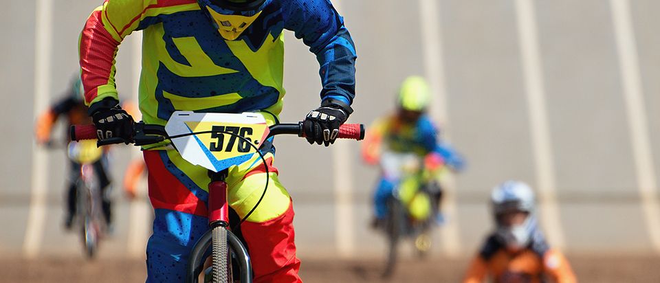 BMX race showing four riders